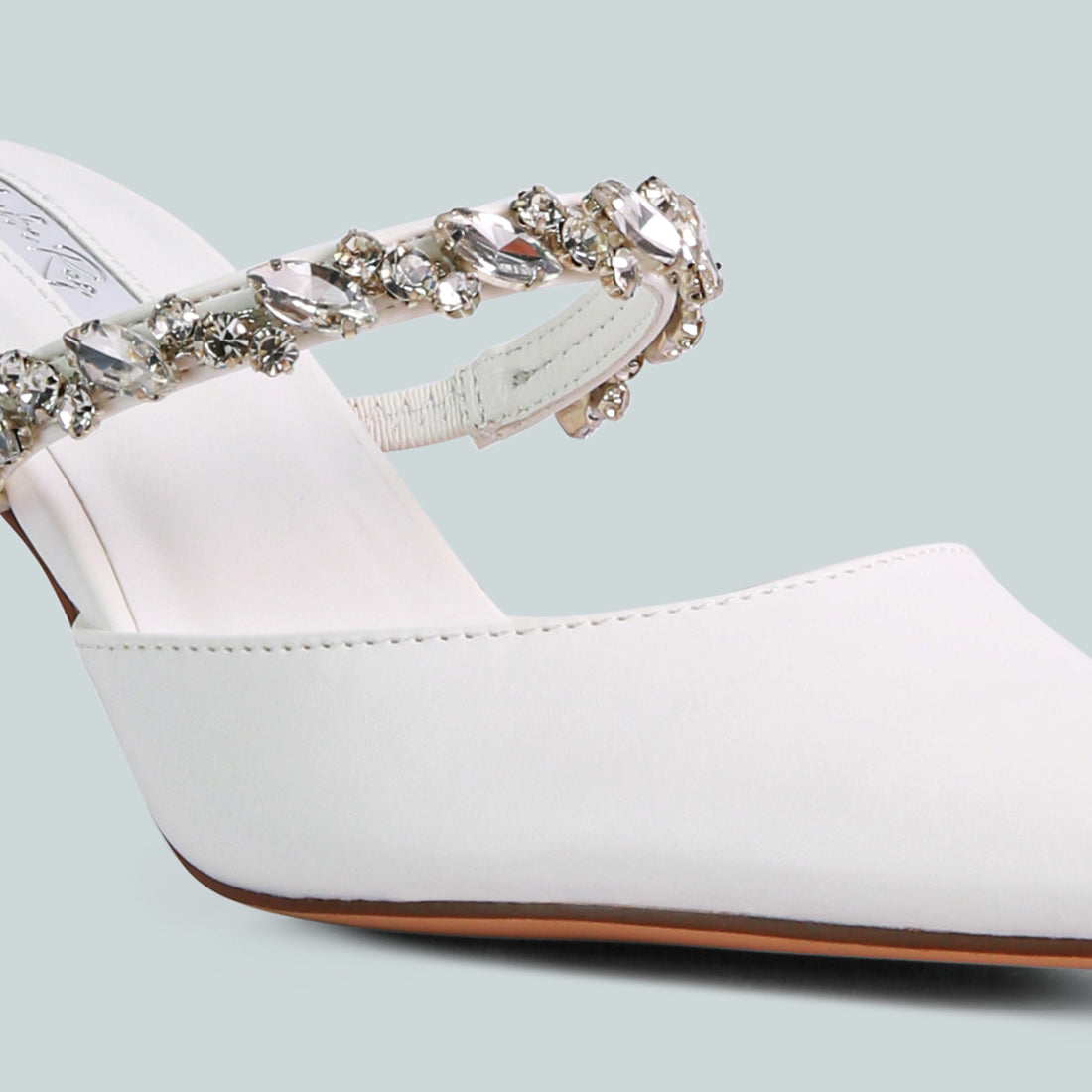 White Diamante Strap Heeled Mules