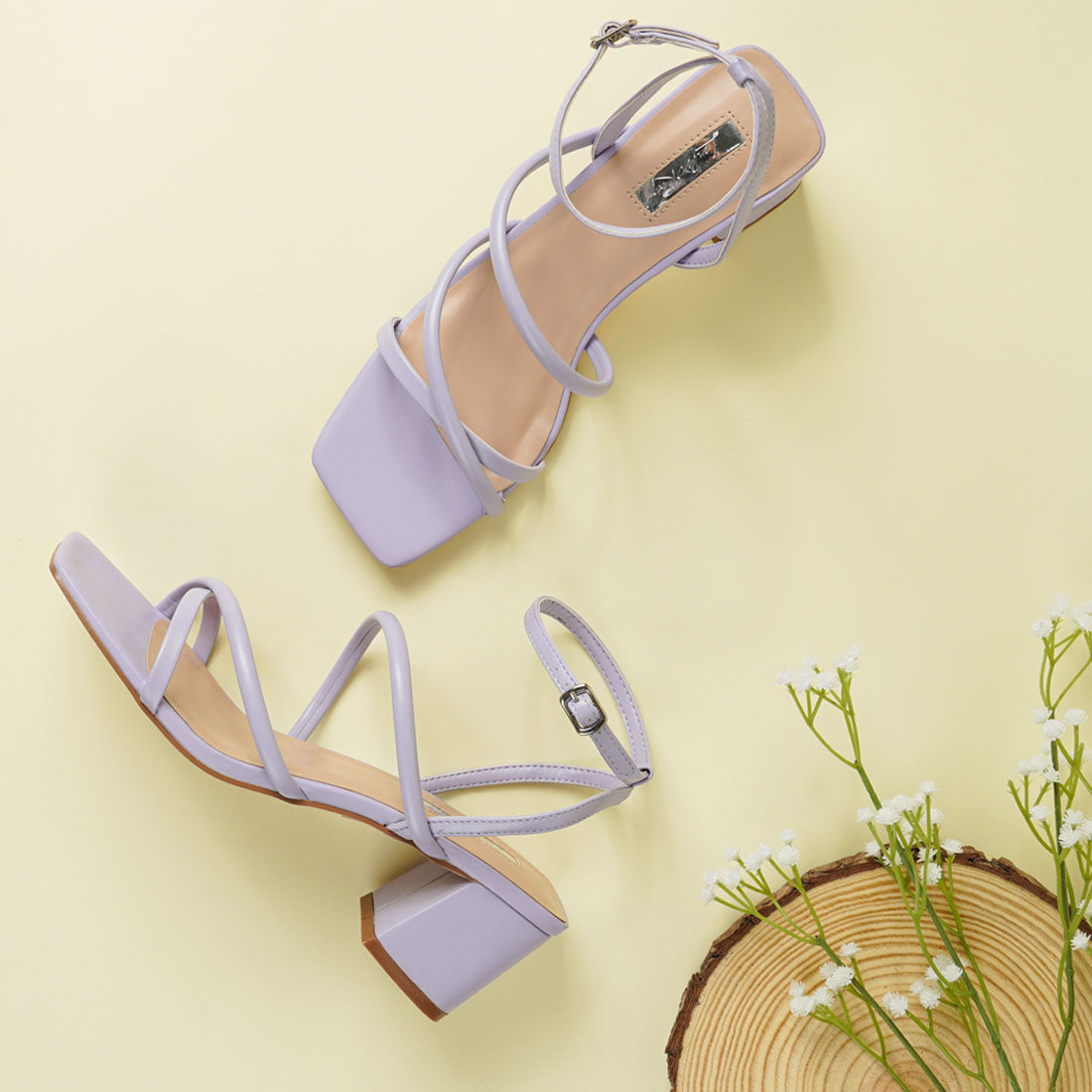 Lilac Mid Block Heel Casual Sandals
