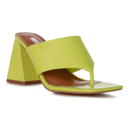 Green Block Heel Slip On Thong Sandals