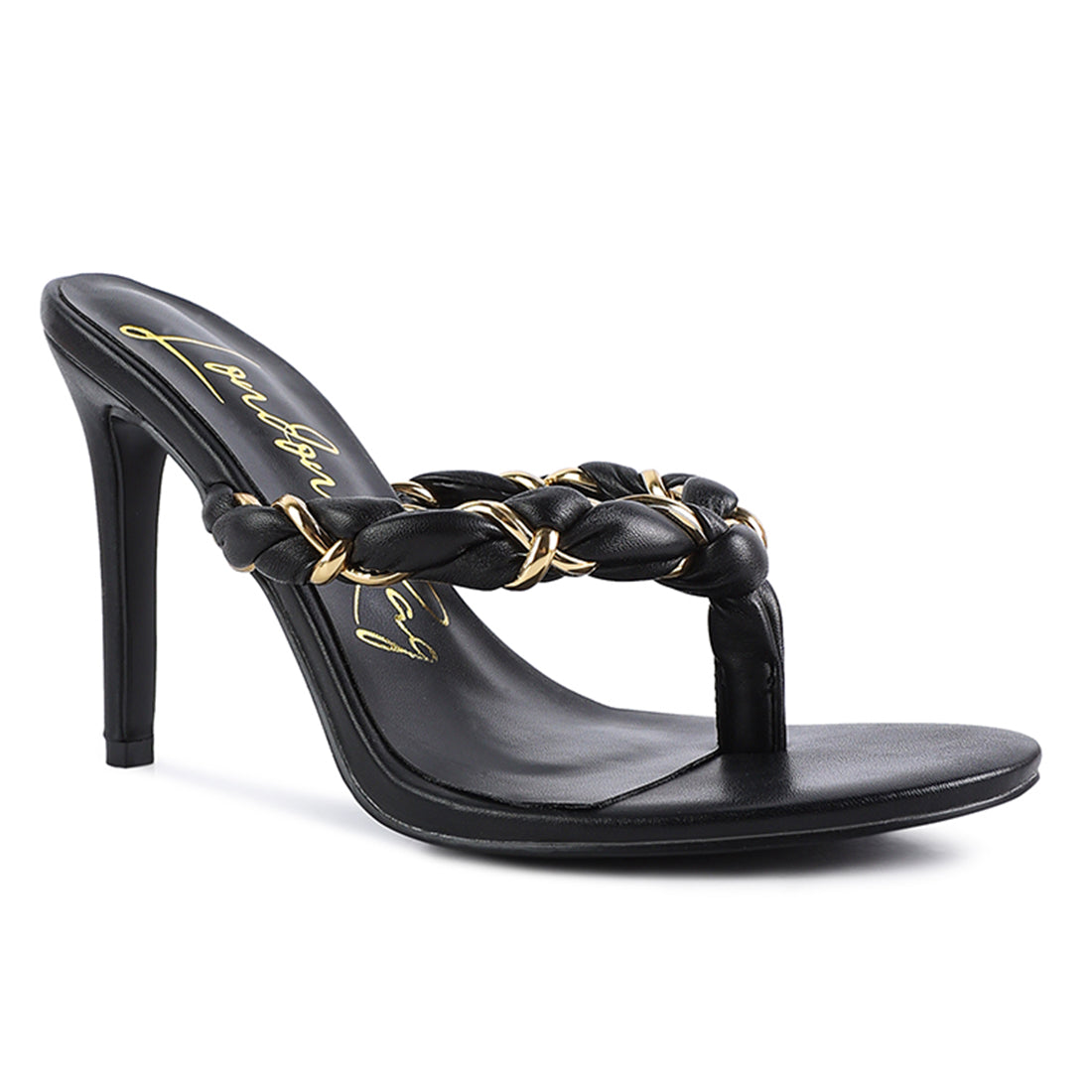 Black Braided With Gold Accent Flip-Flop Heels