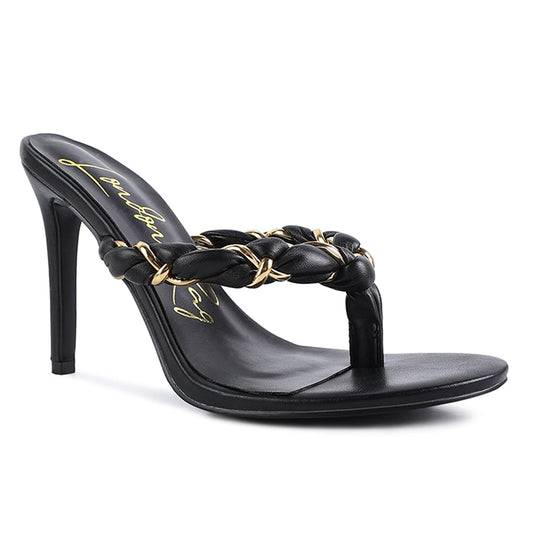 Black Braided With Gold Accent Flip-Flop Heels