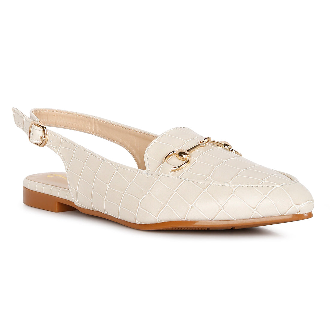 Off White Croc Slingback Flat Sandals