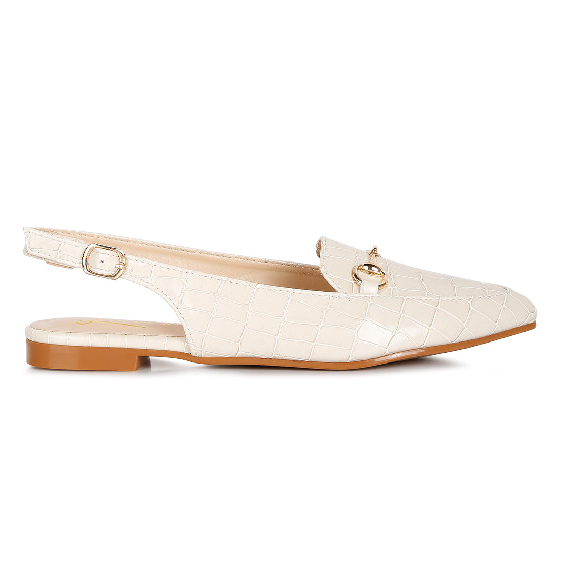 Off White Croc Slingback Flat Sandals
