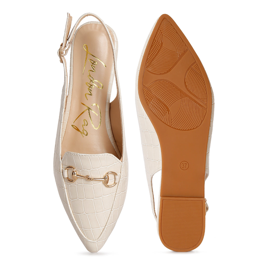 Off White Croc Slingback Flat Sandals