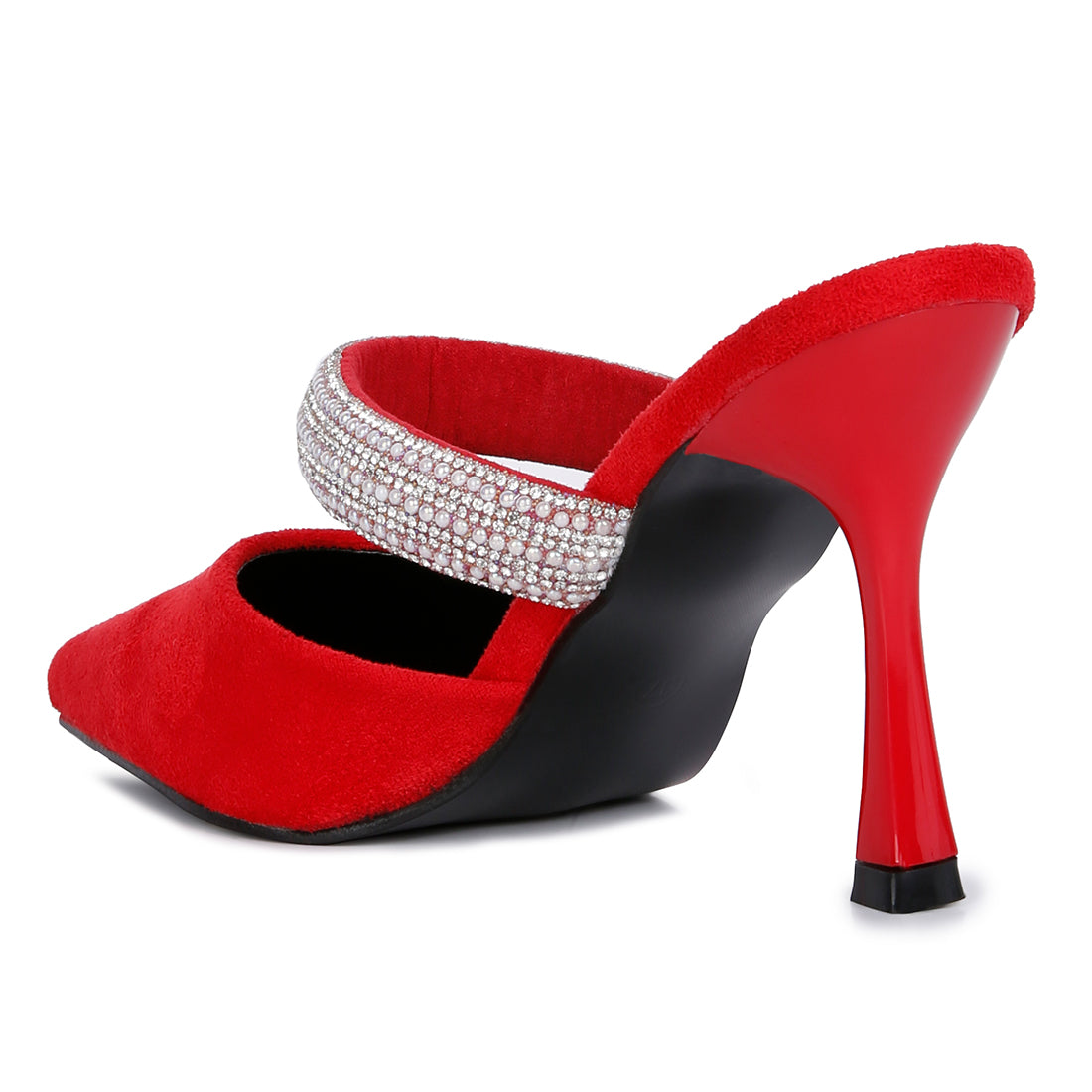 Red Diamante Strap Heeled Mules