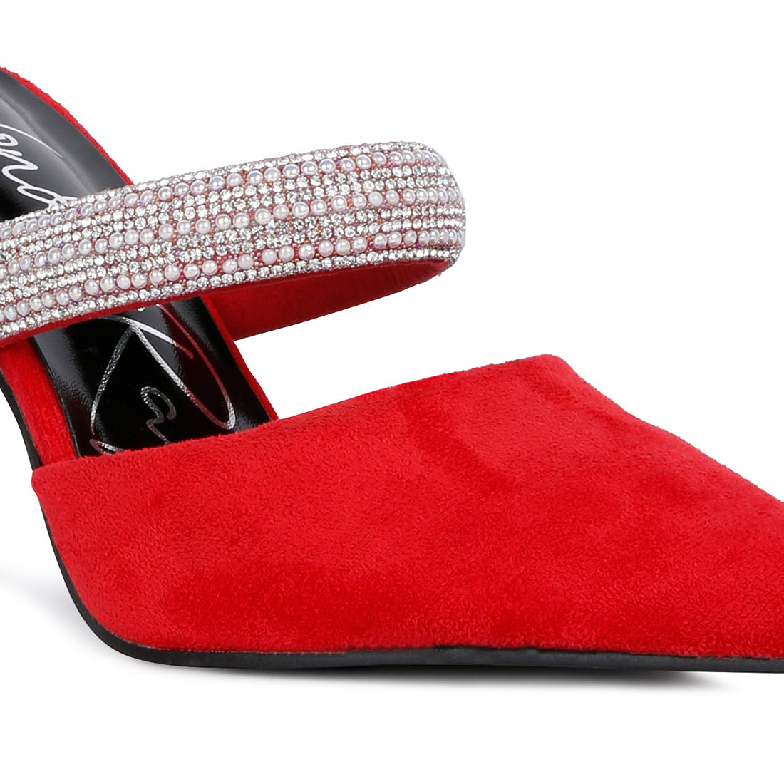 Red Diamante Strap Heeled Mules