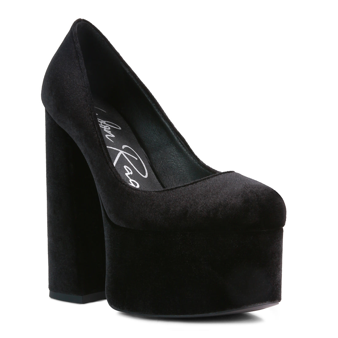 Black Platform Heel Velvet Pumps