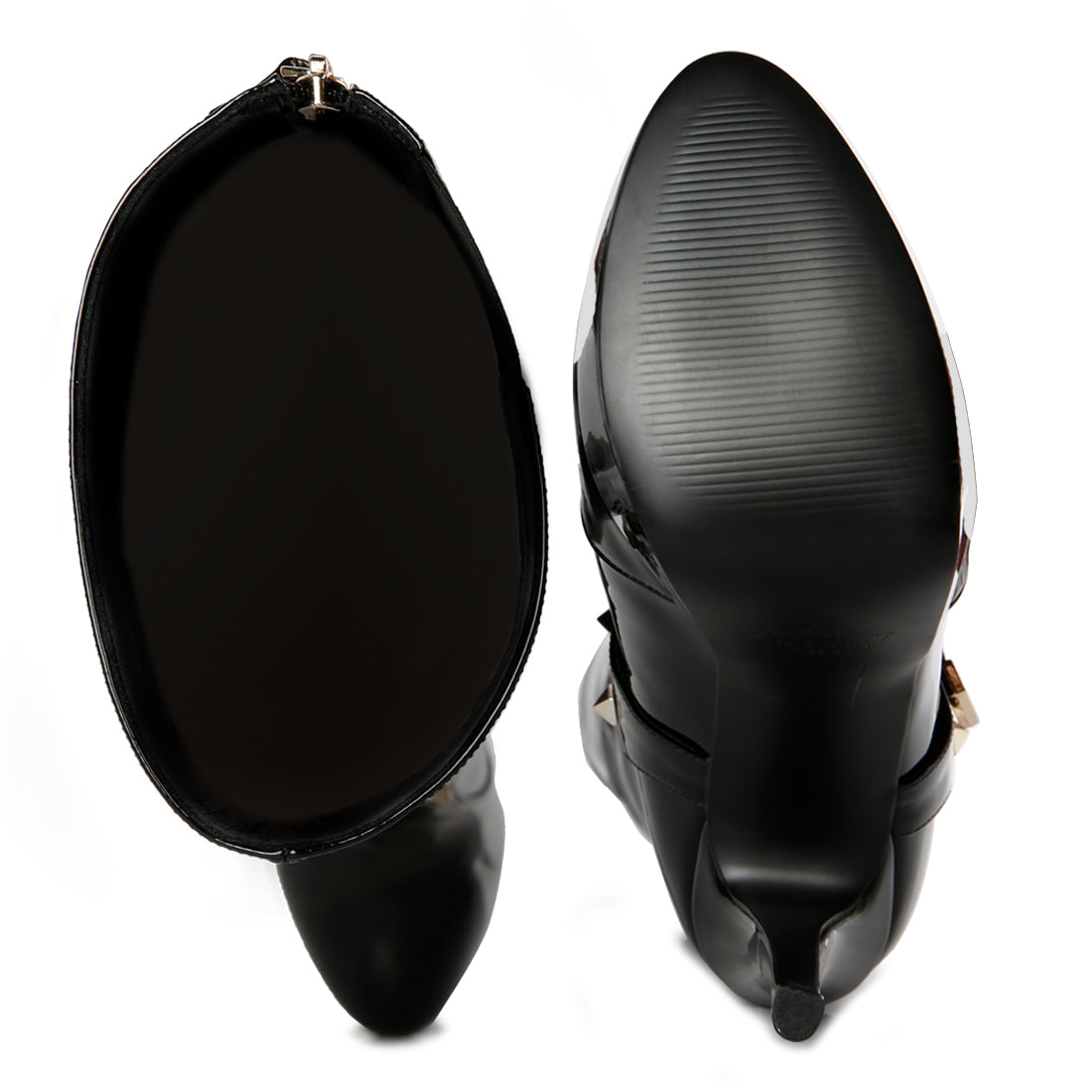 Black Patent PU High Heeled Calf Boots