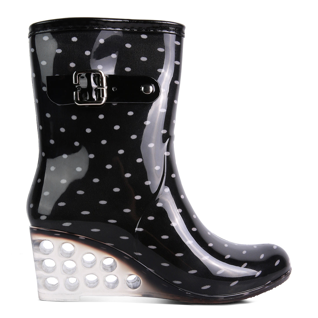 Black Polka Pattern Rain Boots