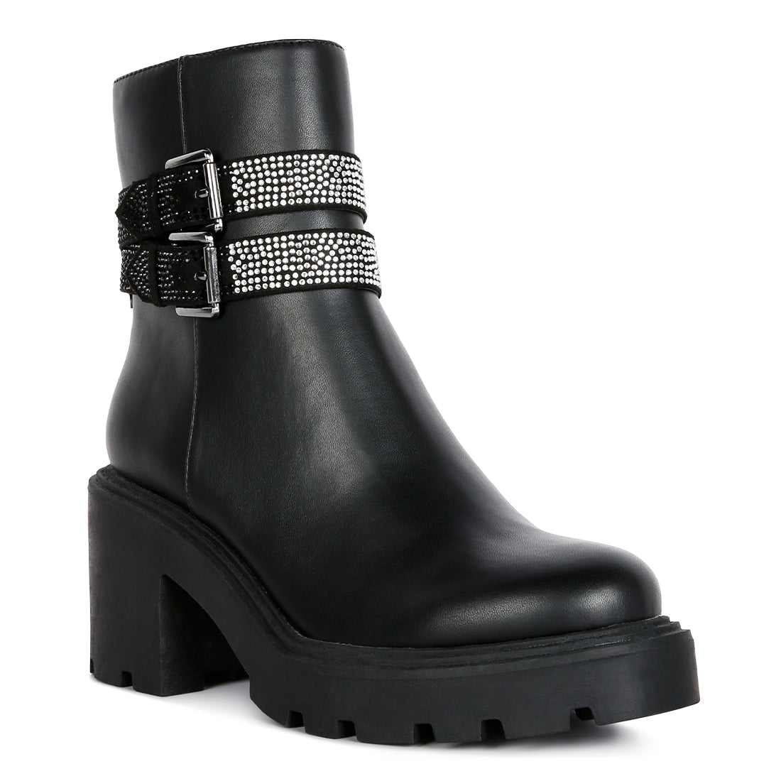 Black Diamante Detail Ankle Heel Boot