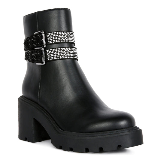 Black Diamante Detail Ankle Heel Boot