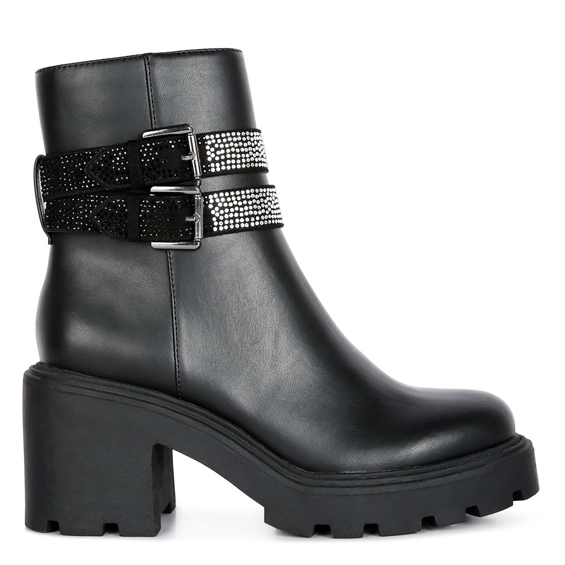 Black Diamante Detail Ankle Heel Boot