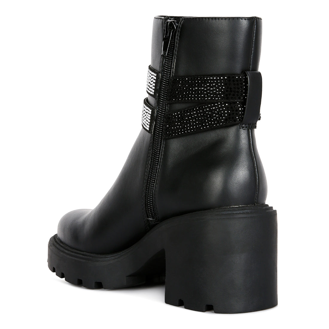 Black Diamante Detail Ankle Heel Boot