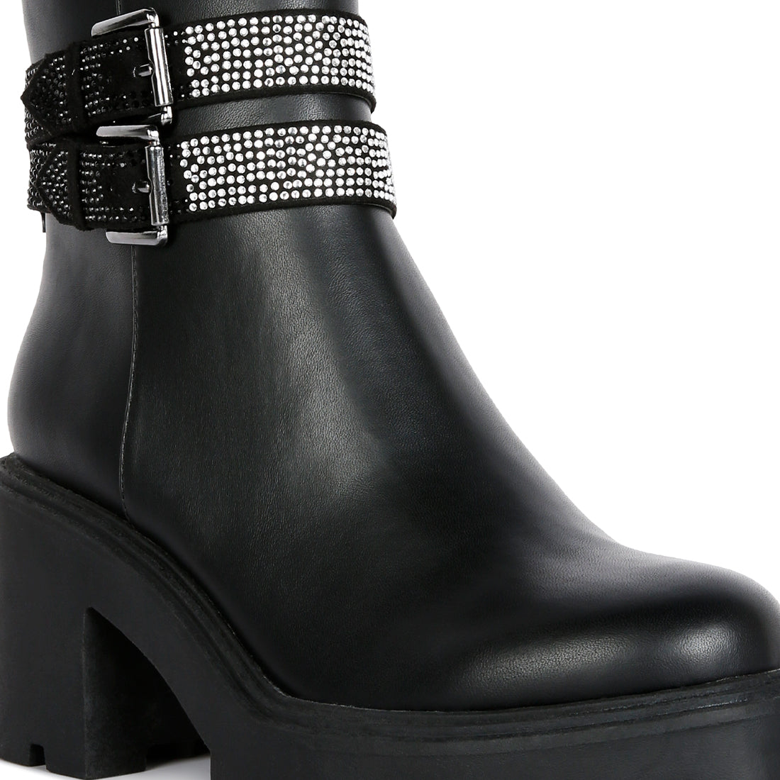 Black Diamante Detail Ankle Heel Boot