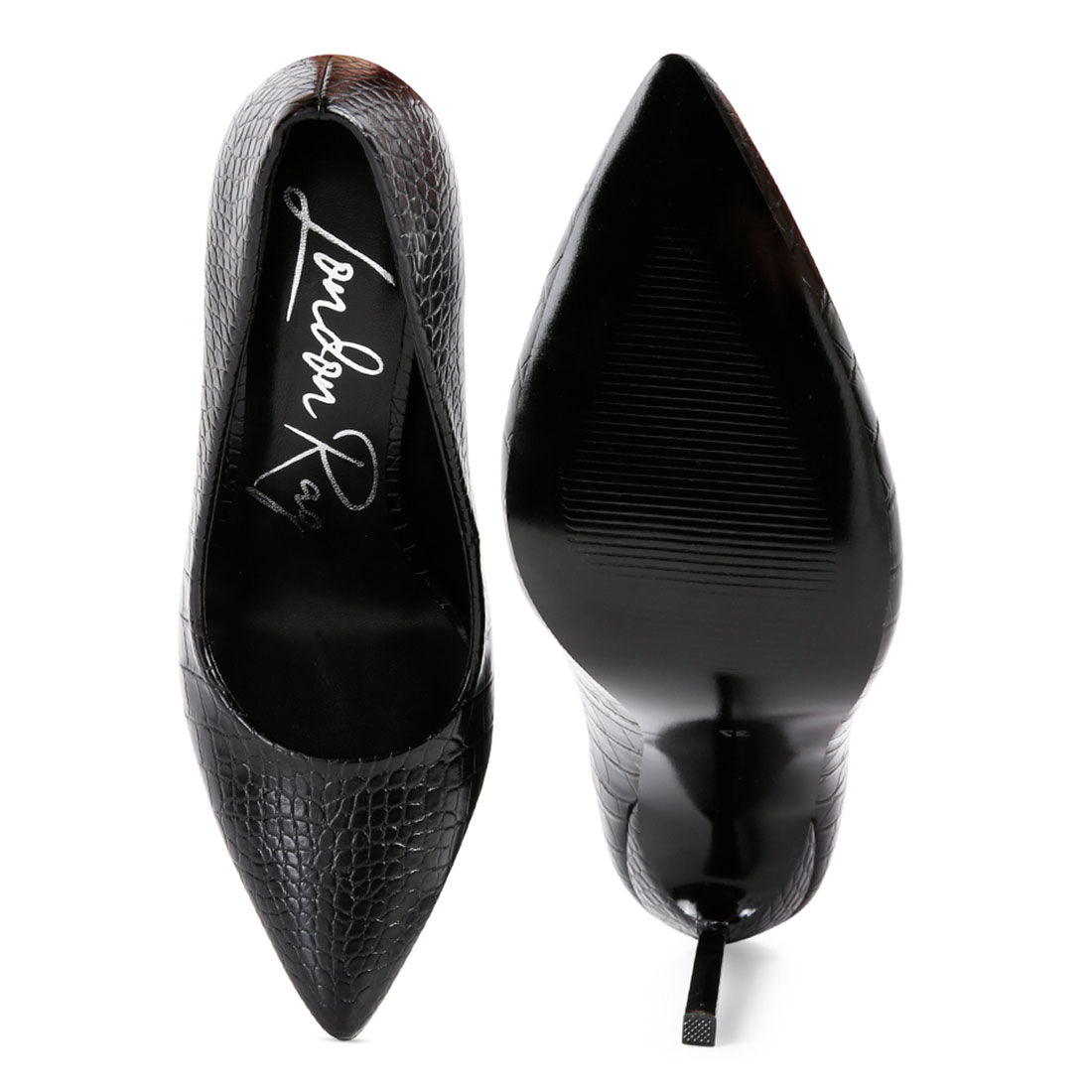 croc patterened high heeled pumps#color_black
