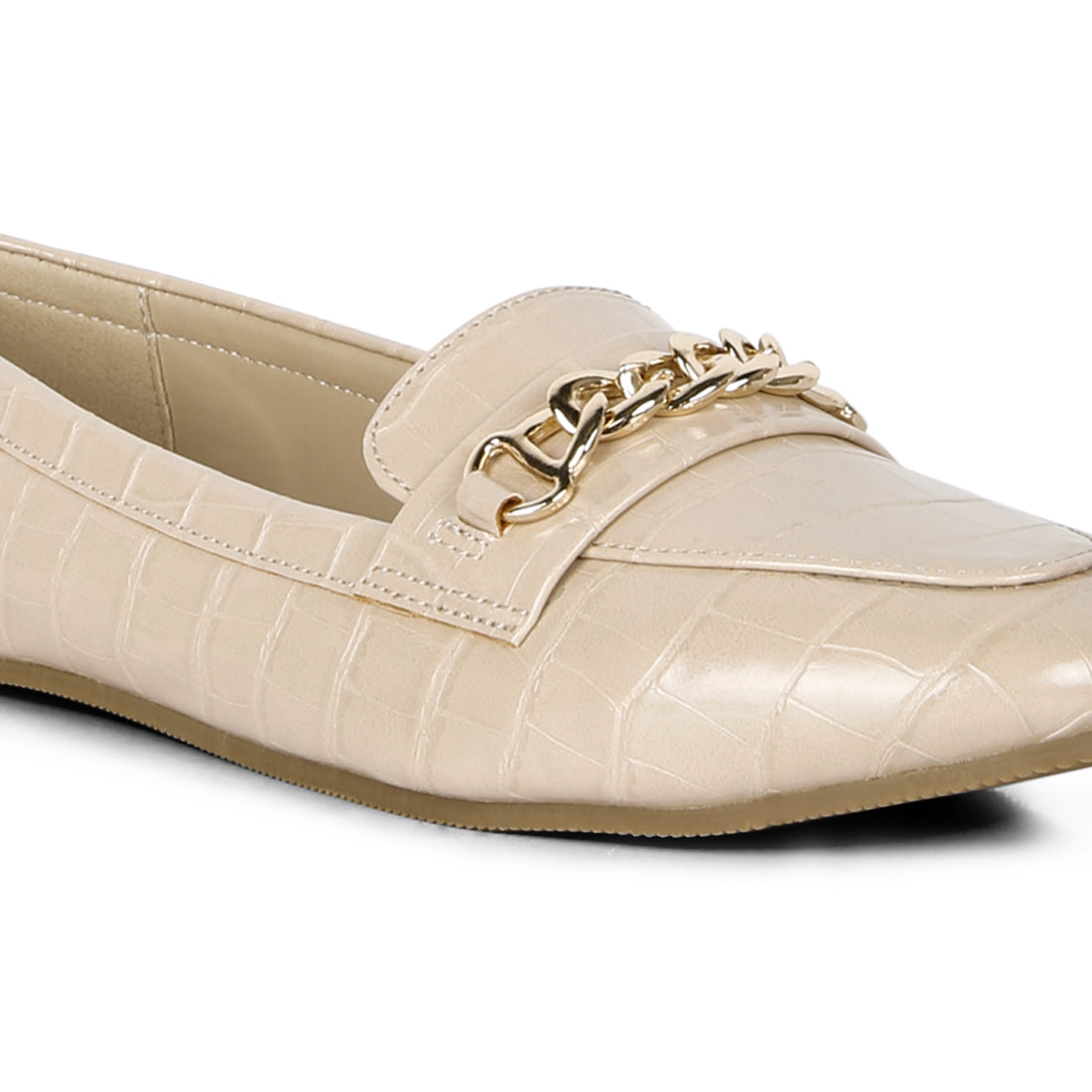 bro zone croc metail chain loafers#color_beige