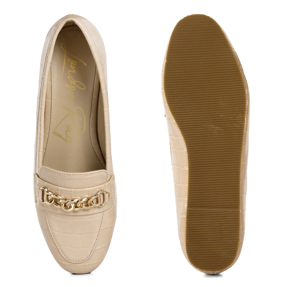 bro zone croc metail chain loafers#color_beige