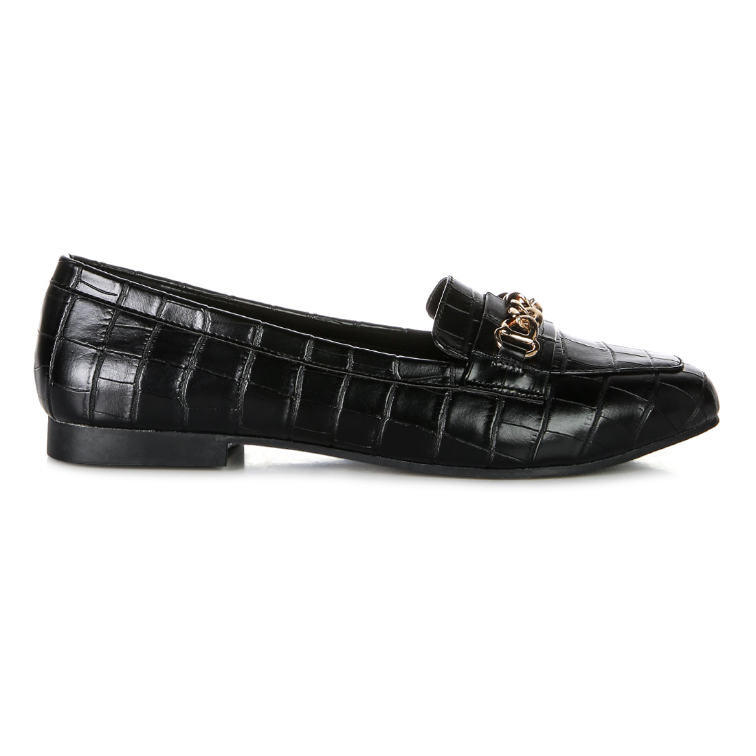 bro zone croc metail chain loafers#color_black