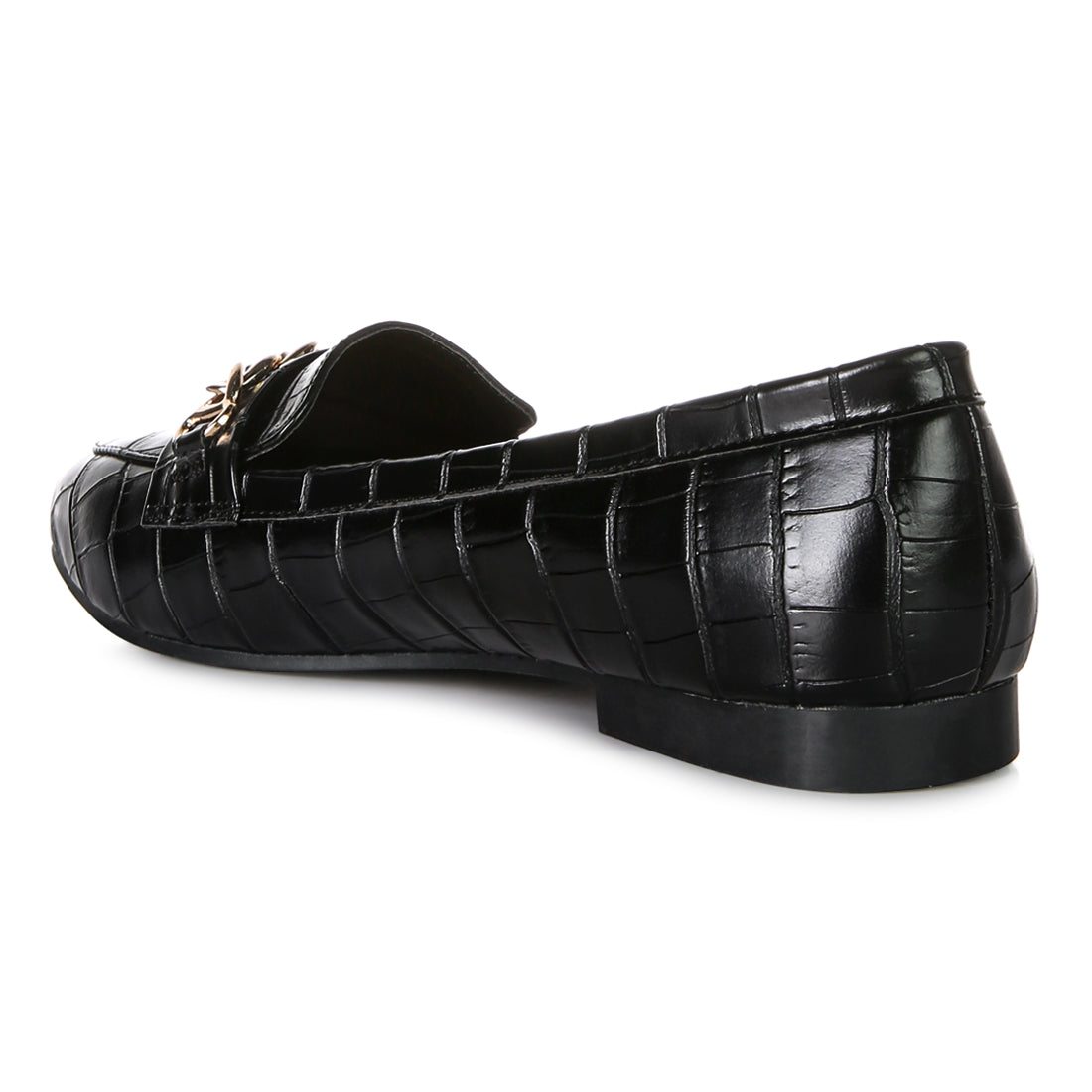 bro zone croc metail chain loafers#color_black