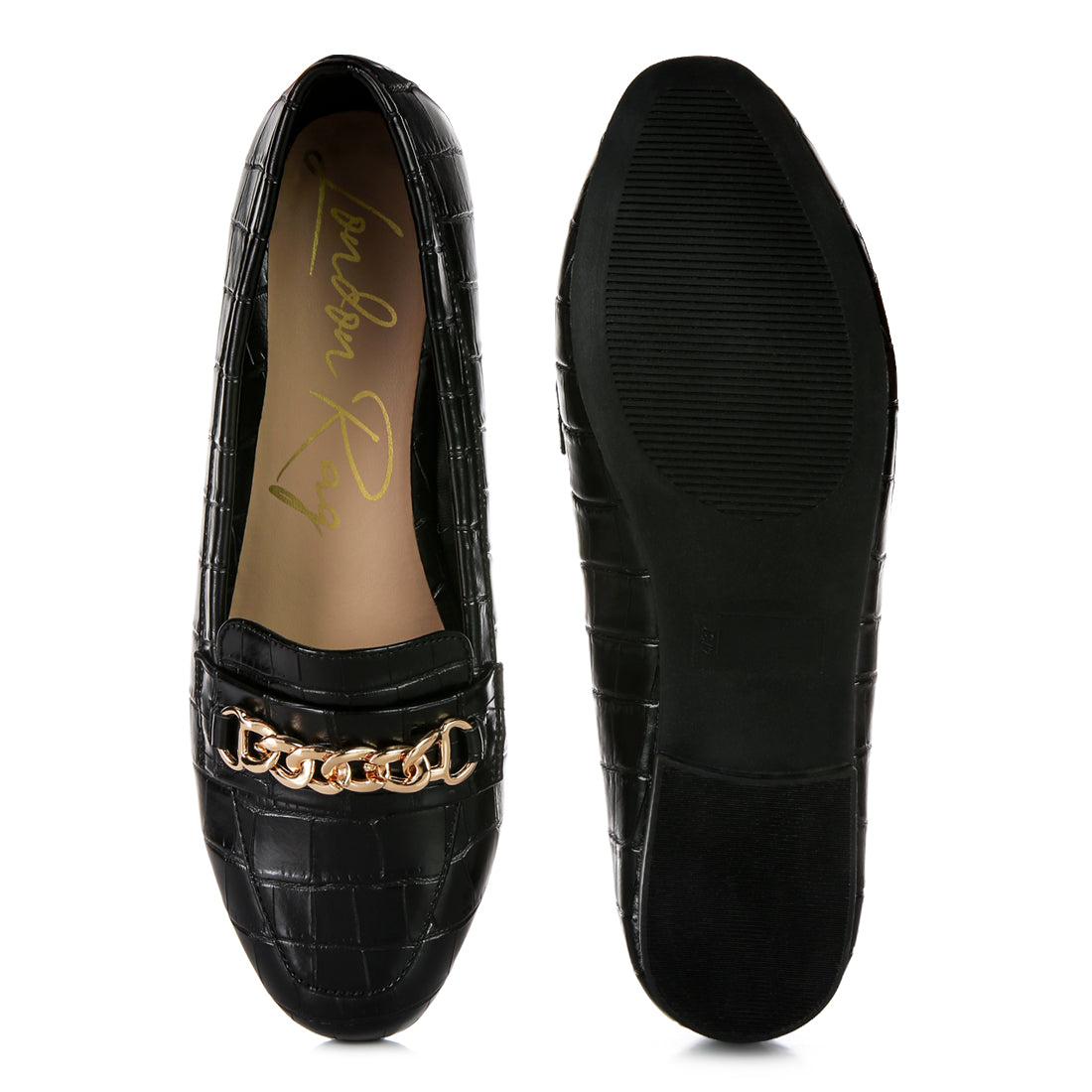 bro zone croc metail chain loafers#color_black