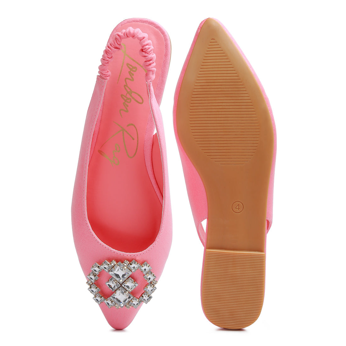 metallic diamante flats mules#color_blush