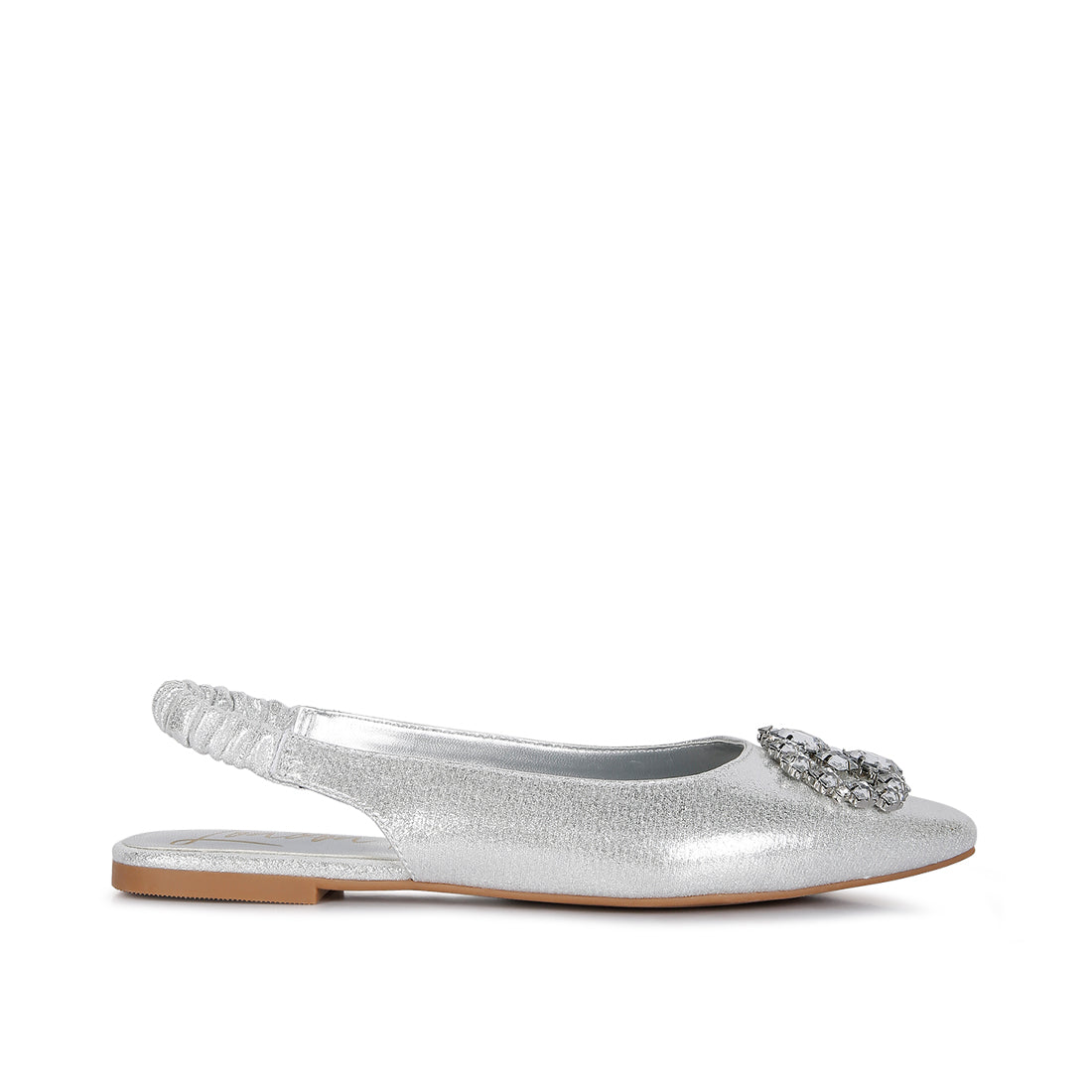 metallic diamante flats mules#color_silver