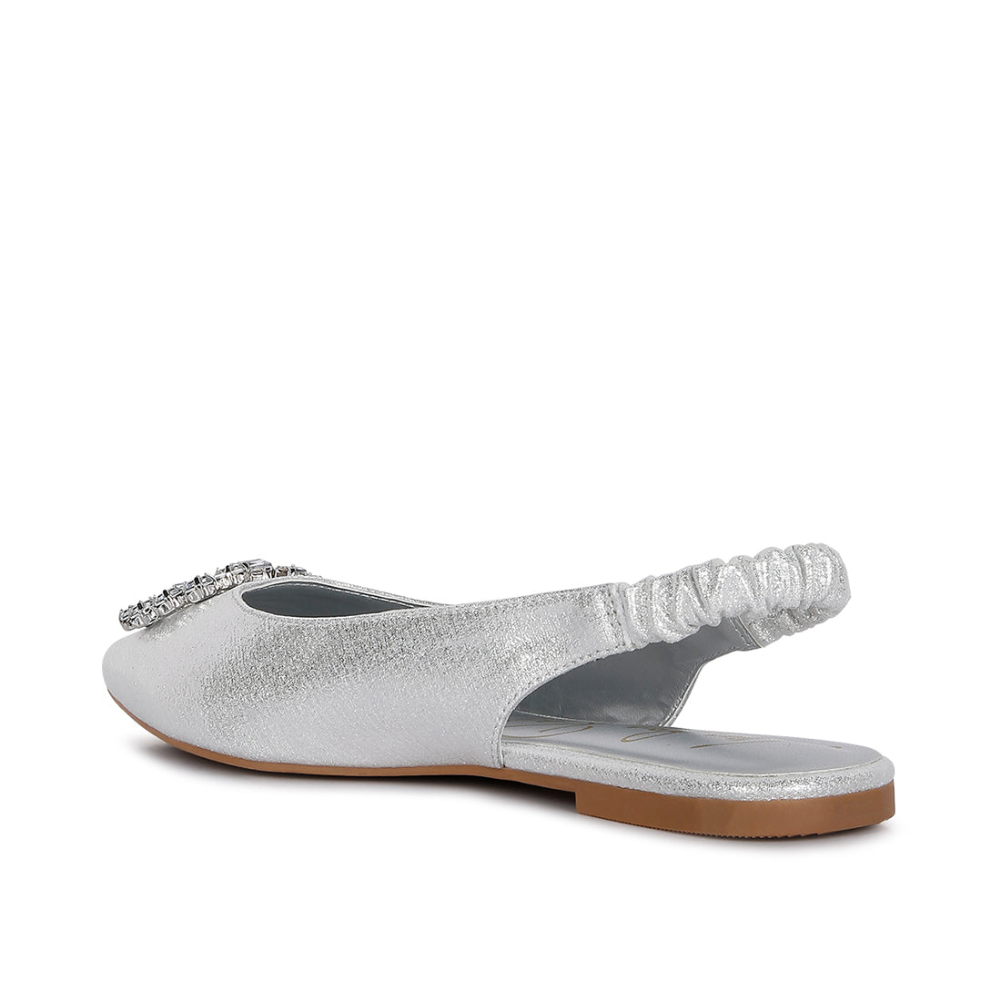 metallic diamante flats mules#color_silver