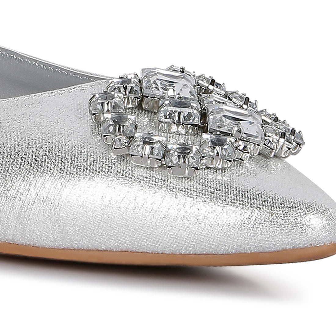 metallic diamante flats mules#color_silver