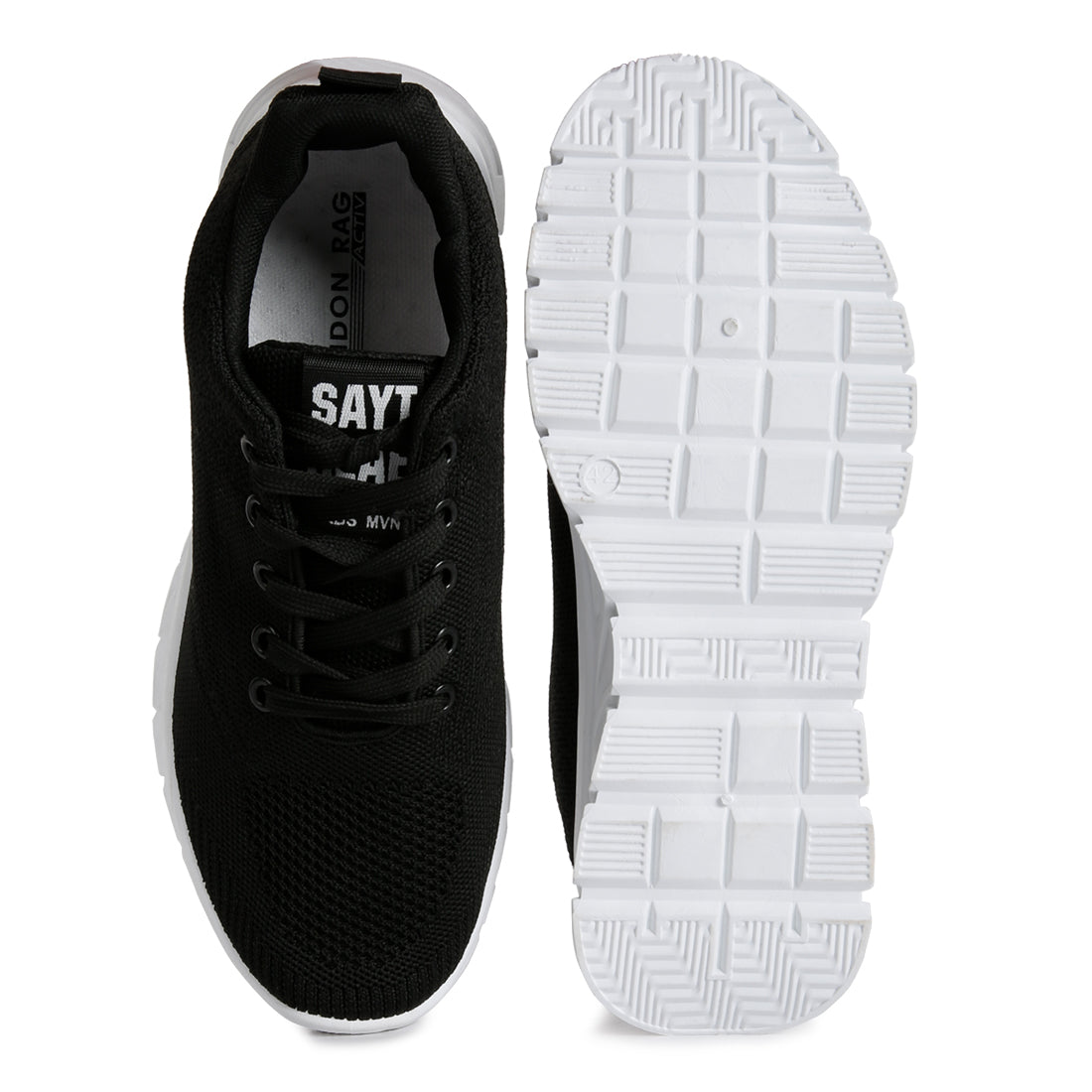 lace up knit sneakers#color_black