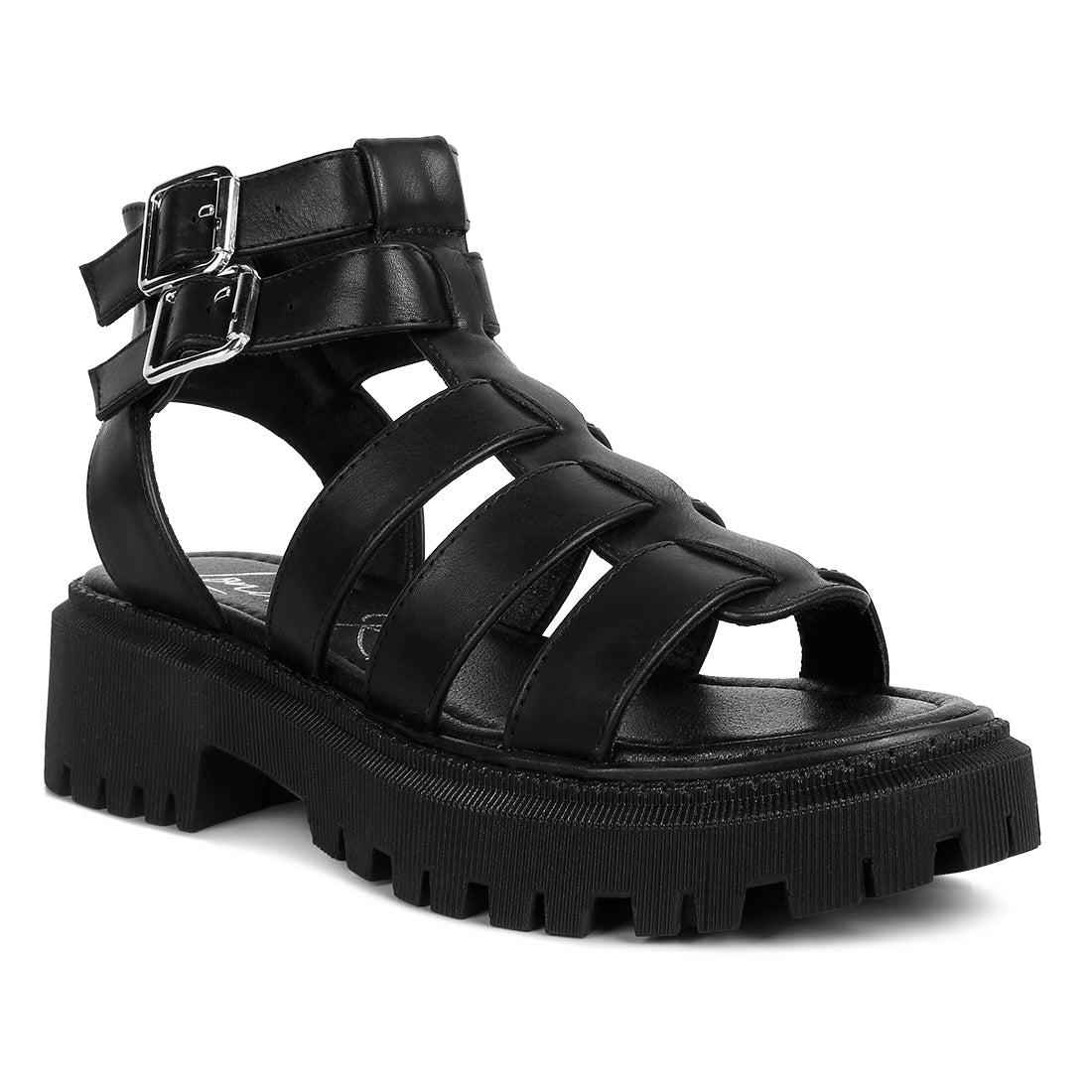 double buckle detail chunky sandals#color_black