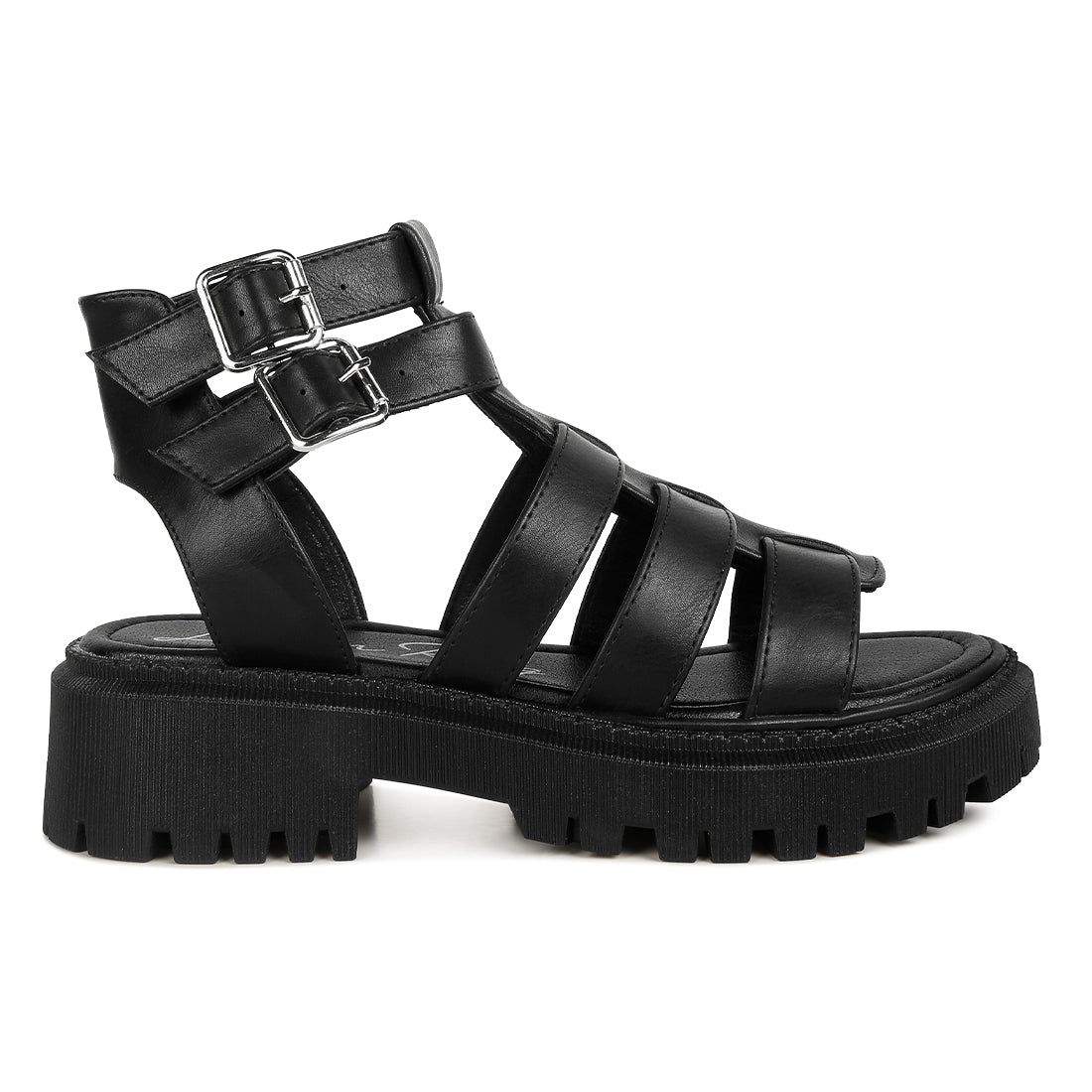 double buckle detail chunky sandals#color_black