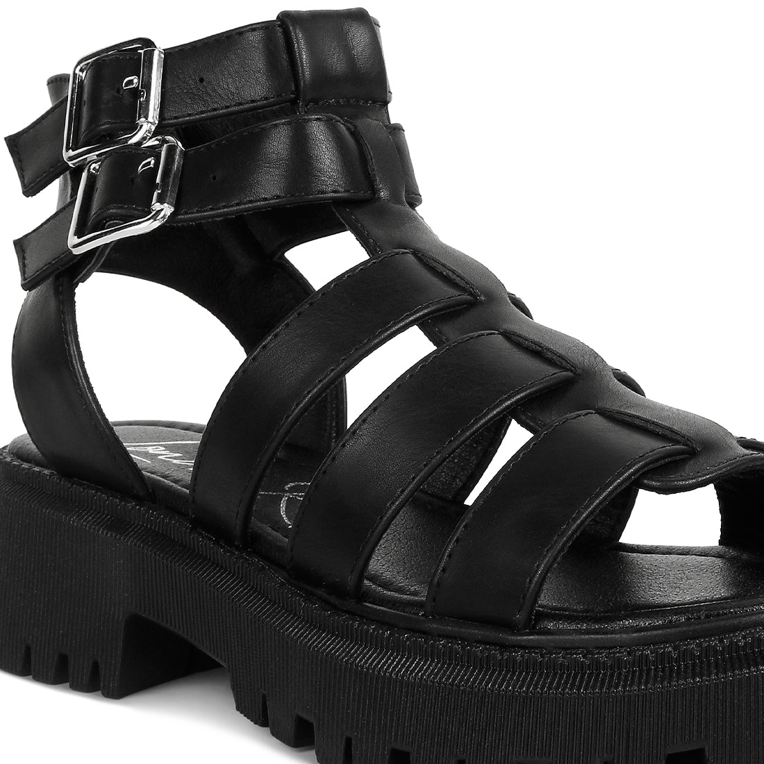 double buckle detail chunky sandals#color_black