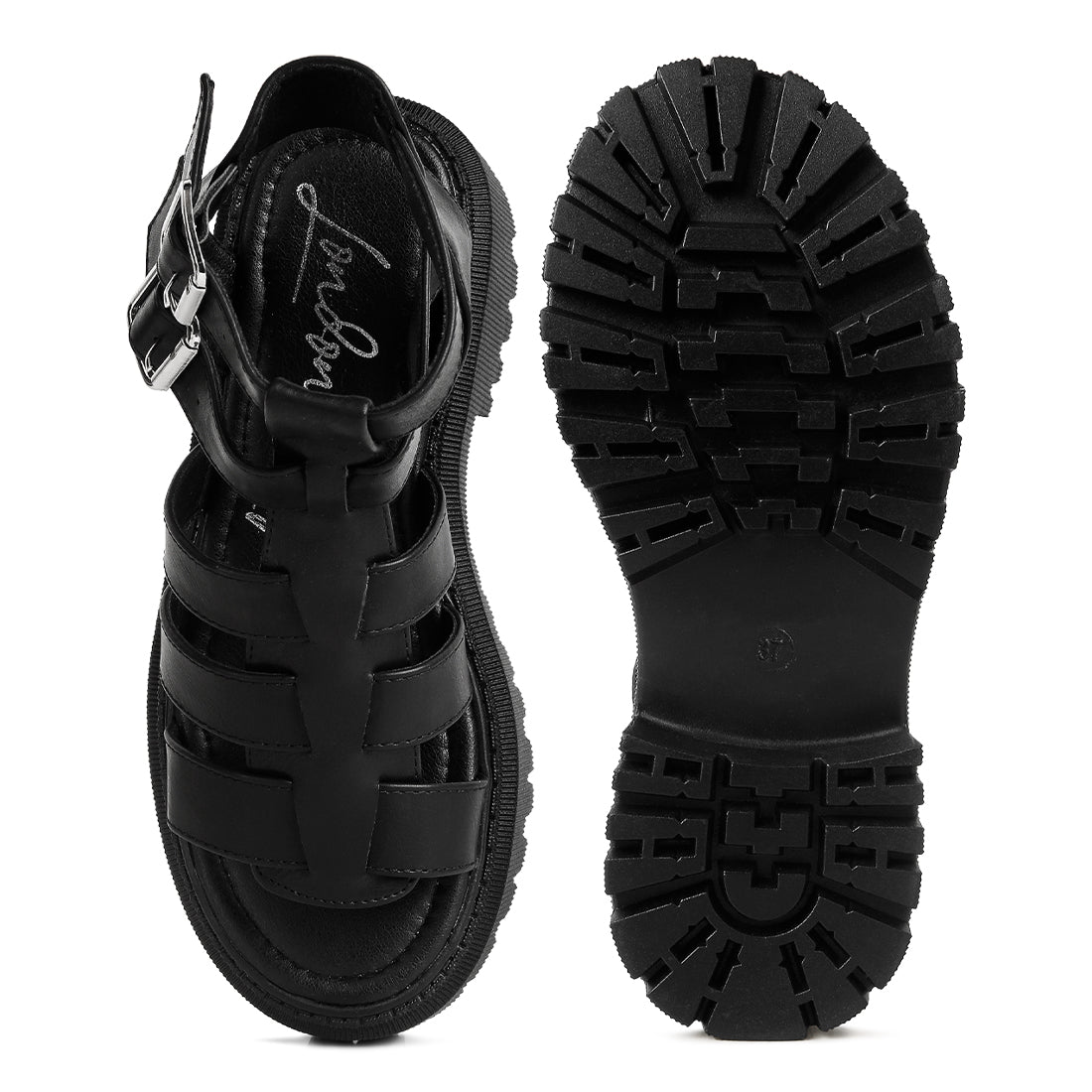 double buckle detail chunky sandals#color_black