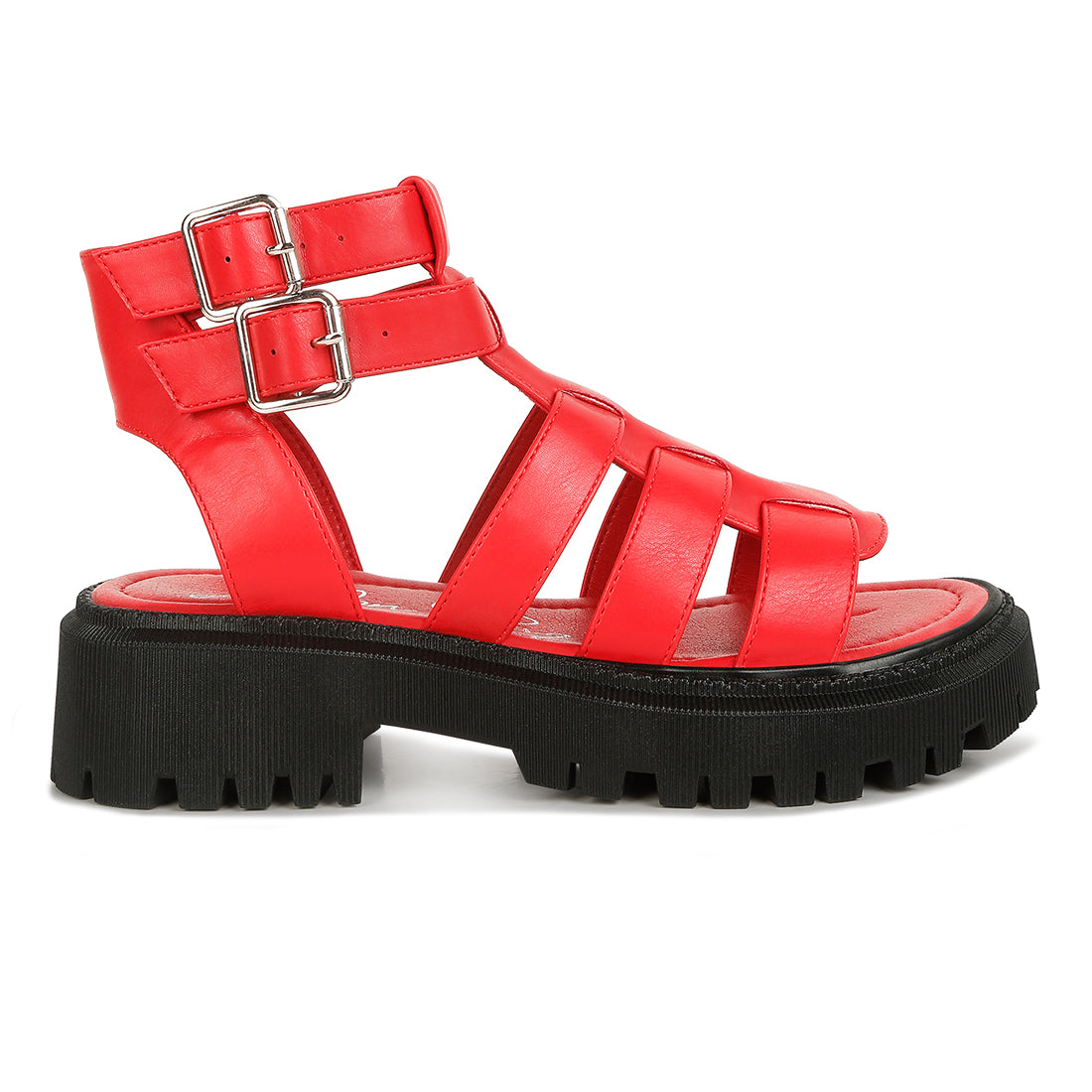 double buckle detail chunky sandals#color_red