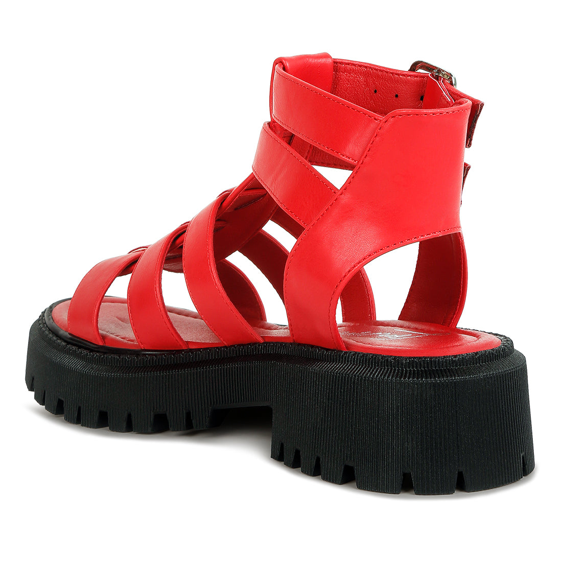 double buckle detail chunky sandals#color_red