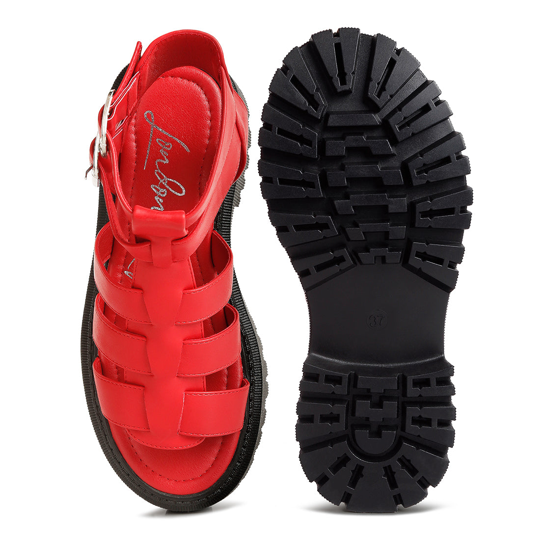 double buckle detail chunky sandals#color_red