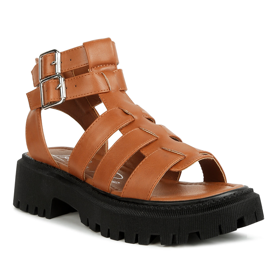 double buckle detail chunky sandals#color_tan