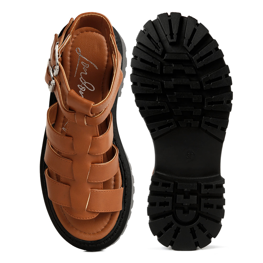 double buckle detail chunky sandals#color_tan