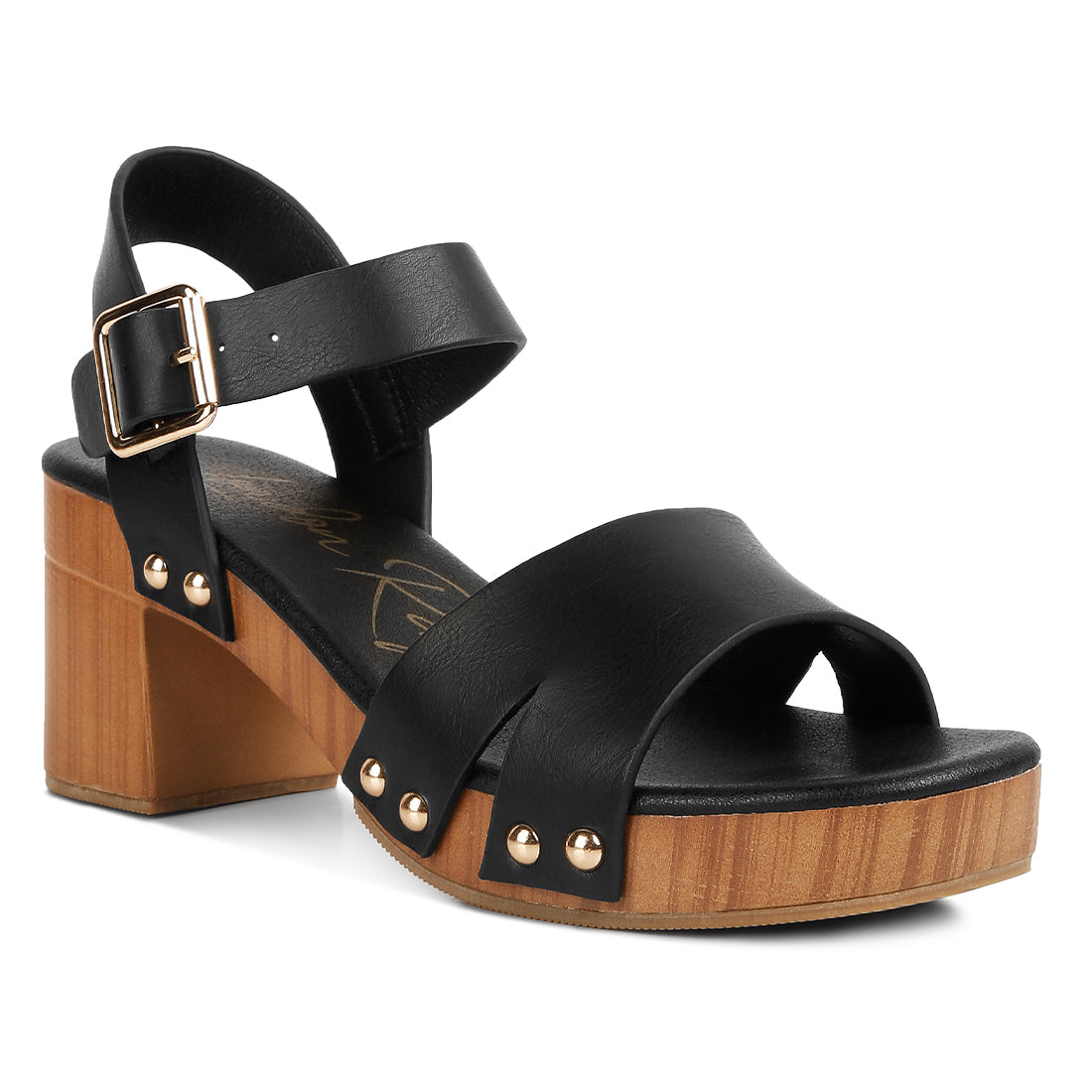 textured block heel sandals#color_black