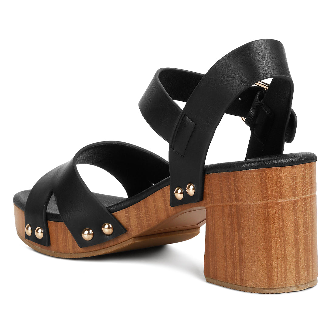 textured block heel sandals#color_black