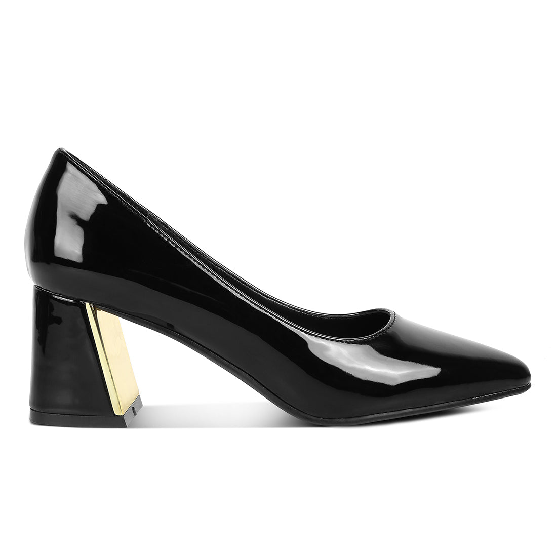 metallic accent block heel pumps#color_black
