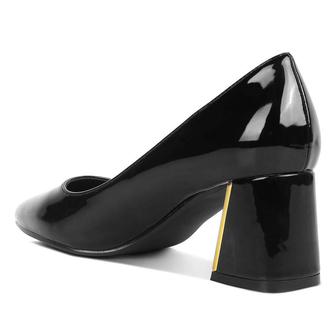 metallic accent block heel pumps#color_black