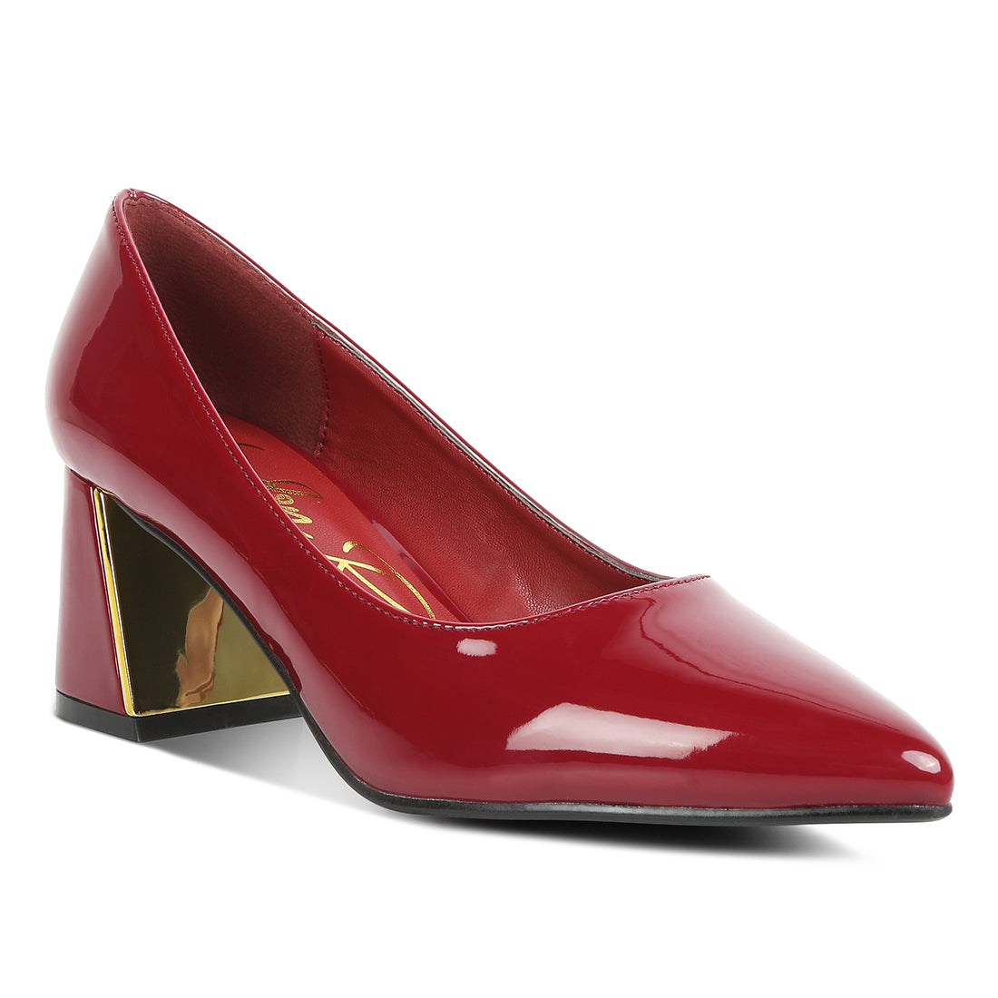 metallic accent block heel pumps#color_burgundy