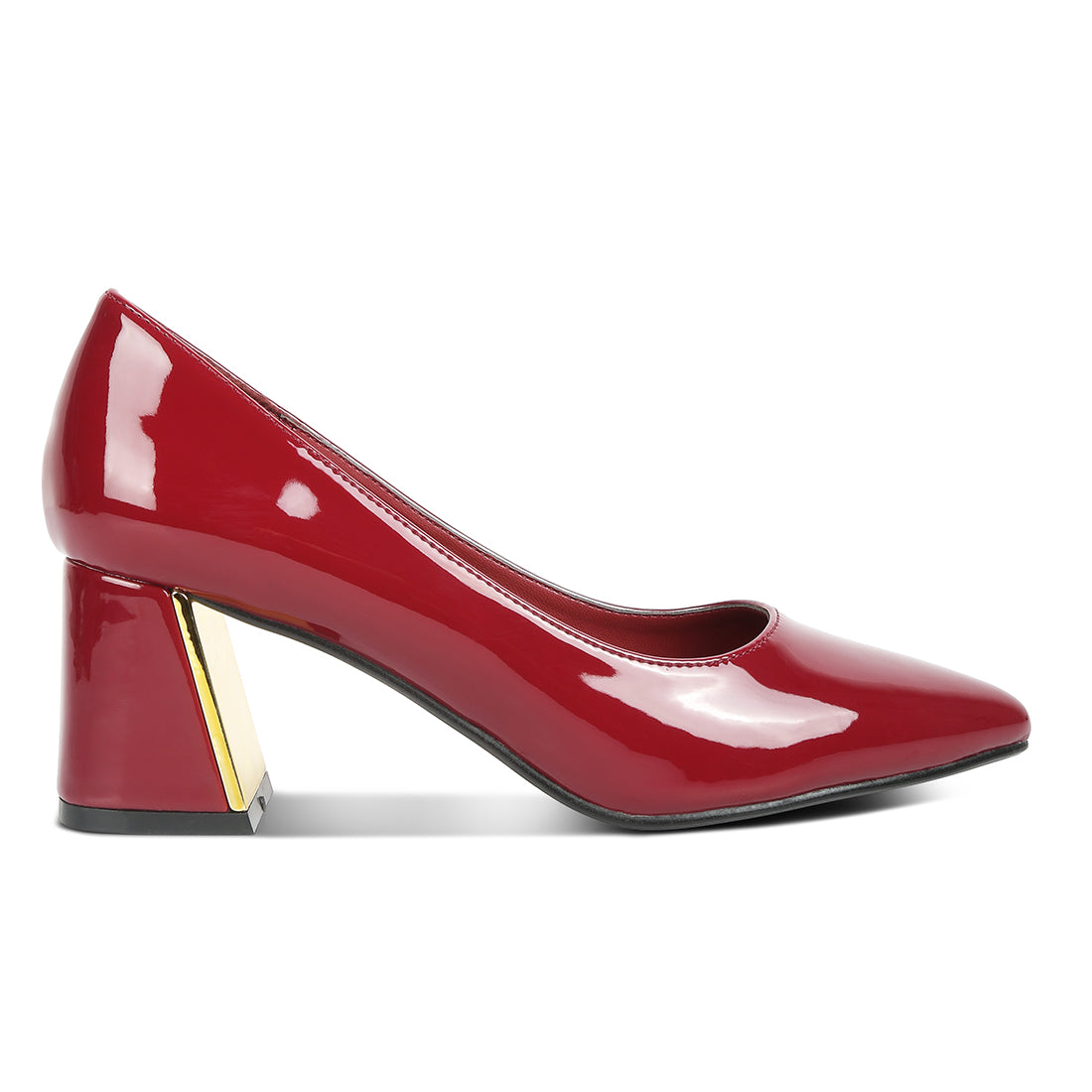 metallic accent block heel pumps#color_burgundy