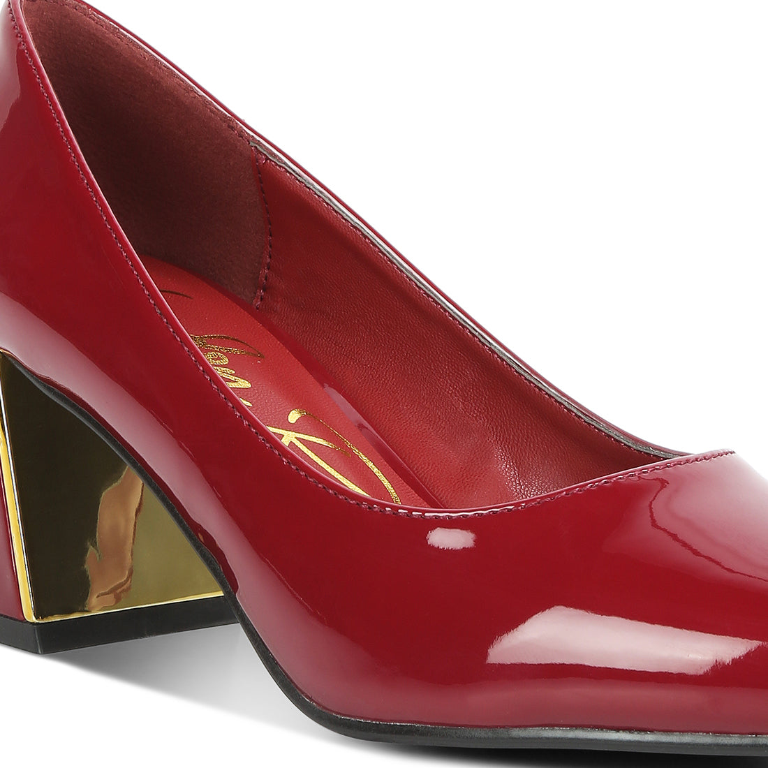 metallic accent block heel pumps#color_burgundy