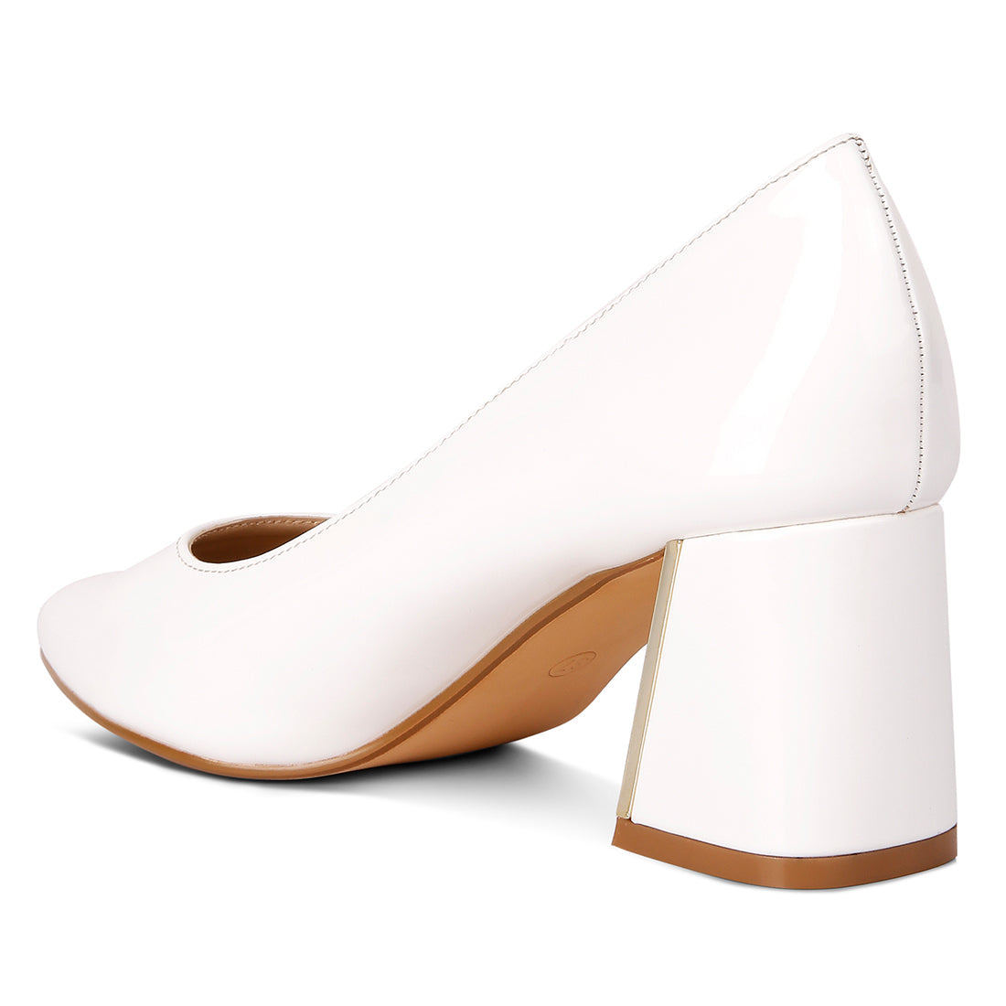 metallic accent block heel pumps#color_white