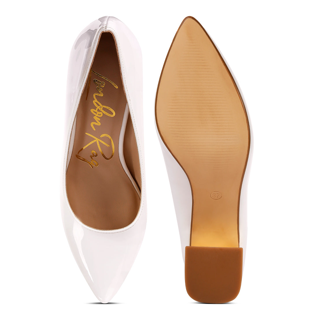 metallic accent block heel pumps#color_white