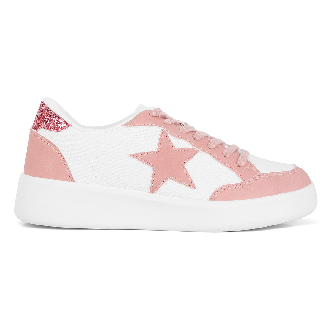glitter detail star sneakers#color_pink