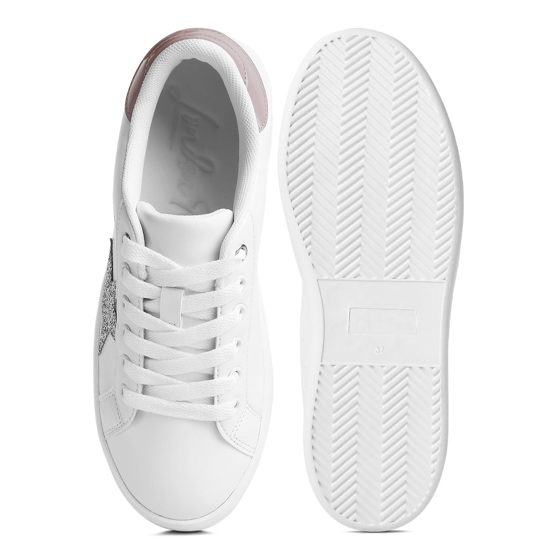 glitter star detail sneakers#color_white