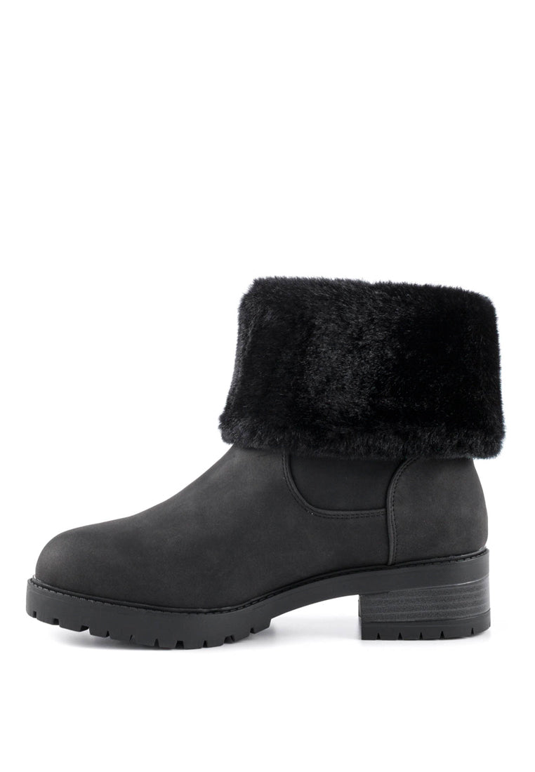 Black Fur Lining Boots - Black